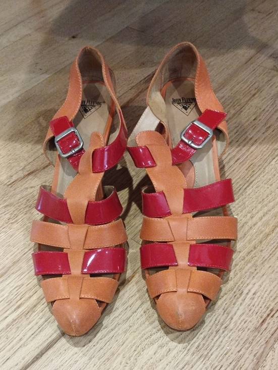 John Fluevog Shoes - John Fluevog Red and Orange Leather Strappy Sandals